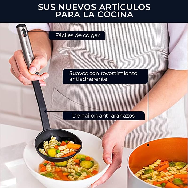 Utensilios de Cocina Resistentes al Calor y Antiadherentes - Espátula Cuchara Cucharón Pinzas Tijeras Set (25 Piezas Nylon Set) — foto 6 de 8