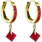 14k Solid Yellow Gold Dangling Hoop Earrings 3.7 ct Ruby