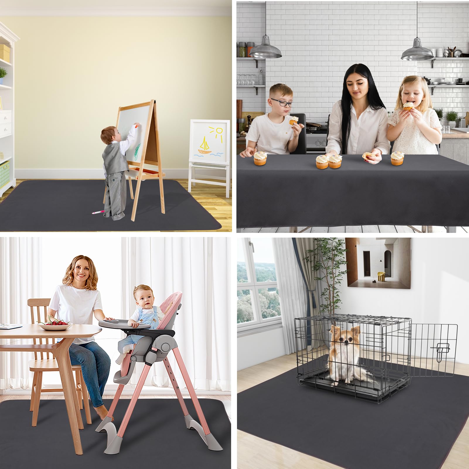 Splat Mat for Under High Chair/Arts/Crafts, WOMUMON Washable Spill Mat Waterproof Anti-Slip Floor Protector Splash Mat, Messy Mat and Table Cloth