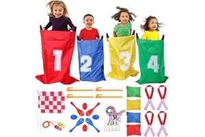 GOLDGE 28 Piece Outdoor Games Kit for Kids, Includes Potato Sack Race Bags, Bean Bag Toss, 3 Legged Race Bands, Egg Spoon Relay, for Easter & Birthday Parties