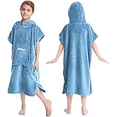 Hiturbo Kids Towel Changing Robe: Soft Plush Bath Towels - Warm Coral Fleece Hoodie - Swim Surf Poncho for 5-12 Years (Blue)