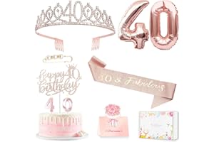 8pcs 40th Birthday Decorations gifts for Women, Including 40th Happy Birthday Cake Topper, Queen Sash with Pearl Pin, Sweet R