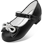Stelle Girls Dress Shoes Flower Girls Wedding Party Low Heels with Bow for Toddler and Kids