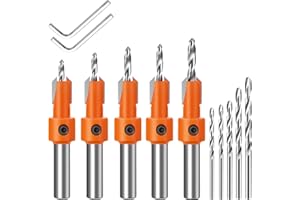 Lytool Countersink Drill Bit Set,5 Pcs Counter Sink Bits for Wood,Tapered Drill Bits for Woodworking,Round Shank,Allen Wrench, Wood Screw Counter Sinker Drill Bits with Depth Stop,Pilot Screw Hole Set