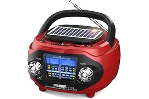 PRUNUS J-666 Radio Portable AM FM with 15W Bluetooth Speaker, Rich Bass Stereo Best Sound, Solar/USB Rechargeable,Retro Radios Support AUX/USB Drive, Home,Party, for Dad and Mom