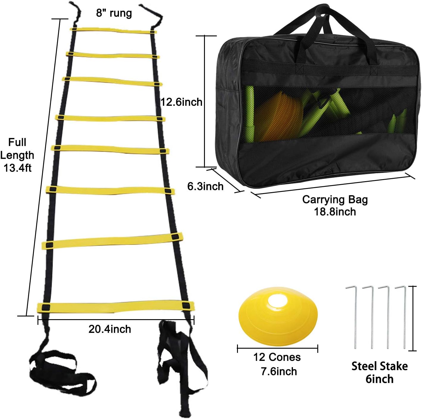 Yaegoo Speed Agility Training Set, Include 1 Resistance Parachute, 1 Agility Ladder with 4 Steel Stakes, 4 Adjustable Hurdles, 12 Disc Cones and a Storage Bag : Sports & Outdoors