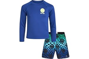 Big Chill Boys’ Rash Guard Set – UPF 50+ Long Sleeve Swim Shirt and Bathing Suit Trunks – Swimwear Set for Boys (4-14)