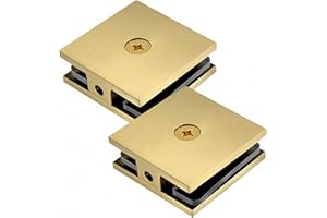 NovaNectar Brass Glass Clamp, Hole-in Fixed Panel U-Clamp,Square Screen Door Hardware for Bathroom,for 5/16" to 1/2" (8 to 12 mm) Tempered Glass (2 pcs-Gold)