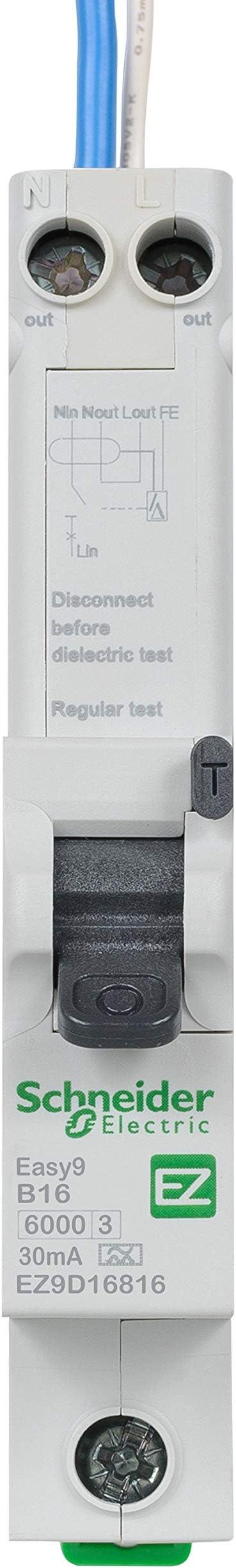 Schneider Electric Easy9 RCBO 16A 30mA Type A B Curve 6kA Residual Circuit