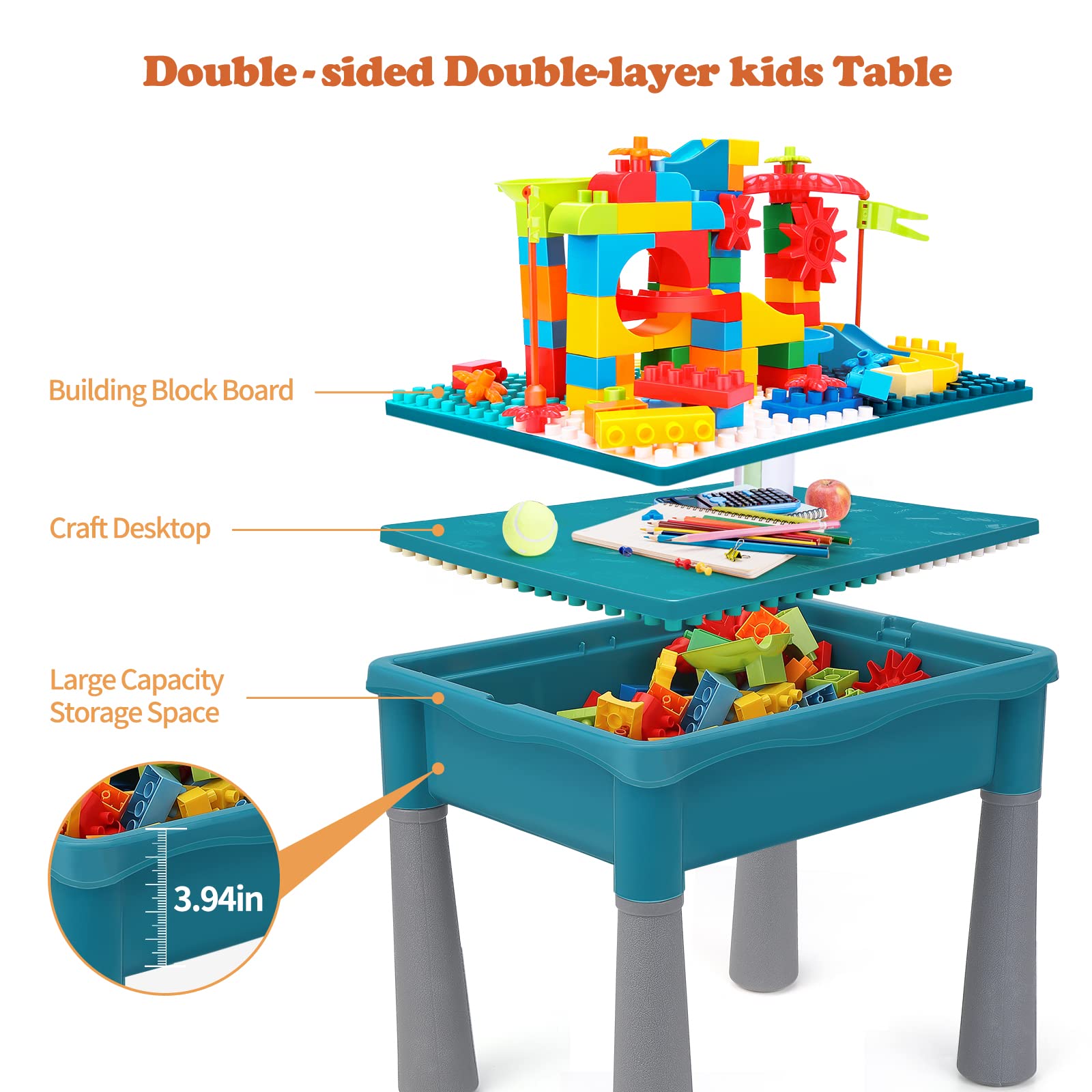 5-in-1 Multi Activity Sand Water Play Table, Double-Sided Kids Activity Table with Storage, 105pcs Marble Run Building Blocks Sensory Table for Kids Toddler Boys Girls Ages 1 2 3 Year Old