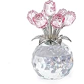 Crystal Rose Bouquet Flower Figurine - Pink Rose Gifts for Women, Collectible Floral Glass Ornaments for Valentine's Day, Mother's Day, Boxed