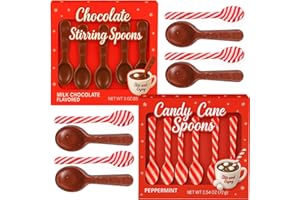 MUCHAI INNOVATIONS Candy Cane Peppermint & Milk Chocolate Candy Spoons - Edible Stirring Stick Hot Chocolate Coffee Tea Cocoa Bar Supply - Christmas Stocking Stuffer Holiday Gift Treat (1 Pack of Each(11 Total Spoons))