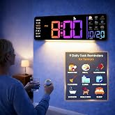 Hoifen 16" Large Digital Wall Clock with Remote, RGB LED Day &amp; Date Display | Dementia Calendar Clock for Seniors, Time Periods &amp; Task Reminders, Night Light, Auto Dim, DST, Memory Loss Wall Clock