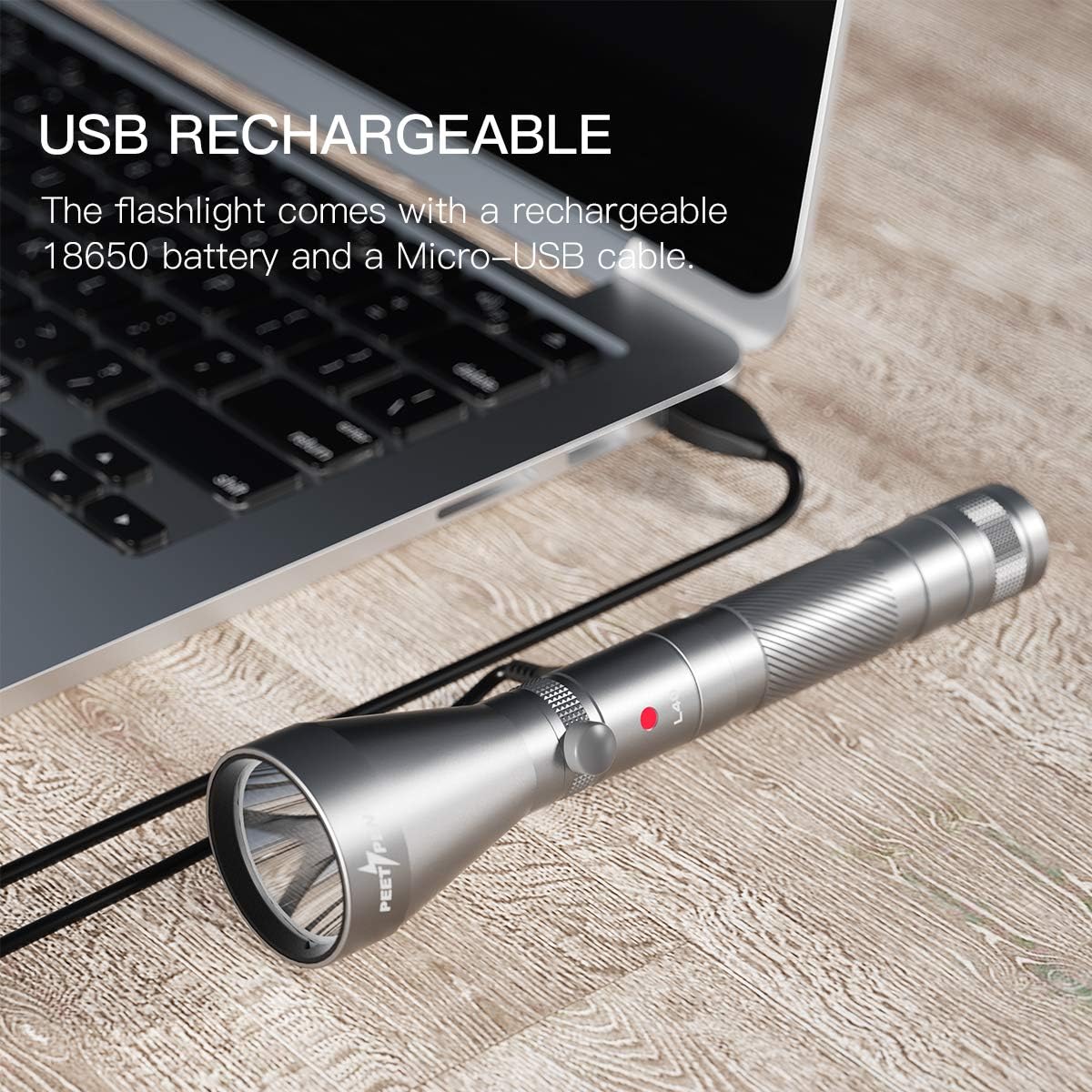 Rechargeable LED Flashlight 1500 Lumens 500 Meters High Beam Flash Light Water Resistant Flashlights with 18650 Battery and Compass - - 