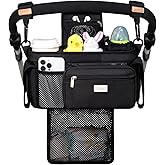 TOPDesign Universal Baby Stroller Organizer, Stroller Caddy with Detachable Mesh Bag & Heightened Insulated Cup Holders & Non