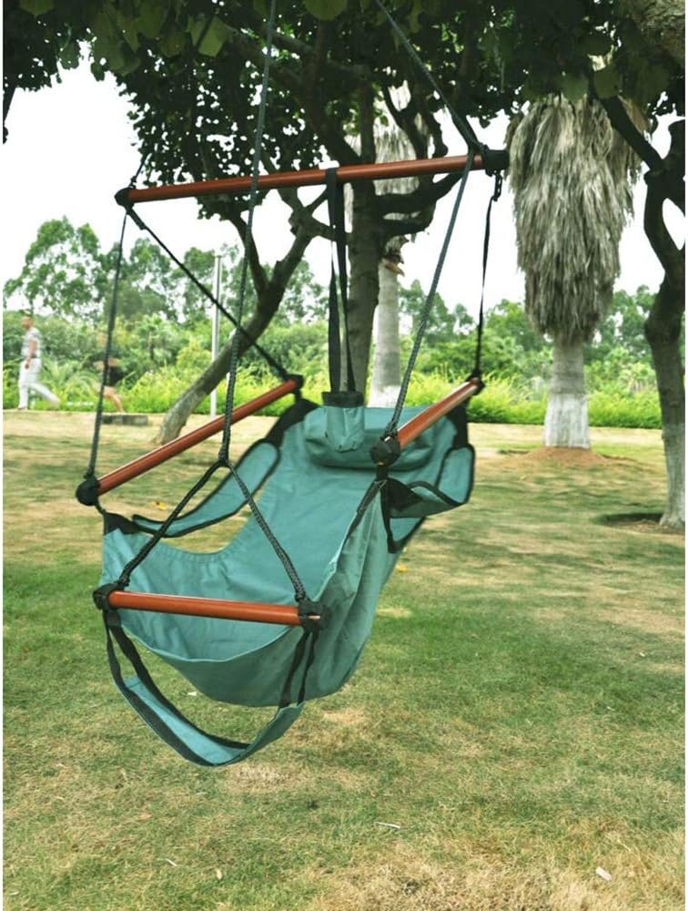 American Phoenix New Deluxe Patio Yard Hanging Hammock, Air Chair Swing Hanging Chair Sky Ride with Solid Wood. (Green)