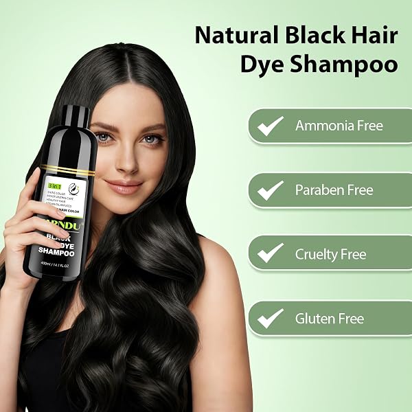 DYEING 221 BC FARNDU JET BLACK HAIR DYE SHAMPOO FOR WOMEN & MEN, 3 IN 1 NATURAL HERBAL COLOR SHAMPOO FOR 100% GRAY COVERAGE, AMMONIA & PARABEN FREE (500ML)