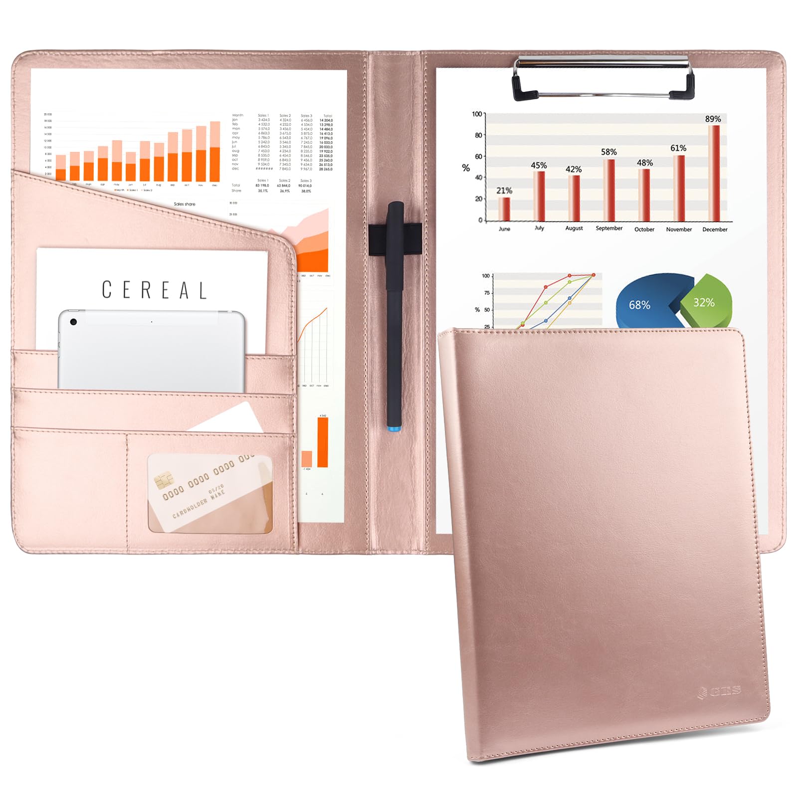 Artmitz A4 Clipboard Folder, Leather Portfolio Folder Suitable for Work, Writing, and Meetings, Faux Folder with A4 Paper and Pen (Rose Gold)