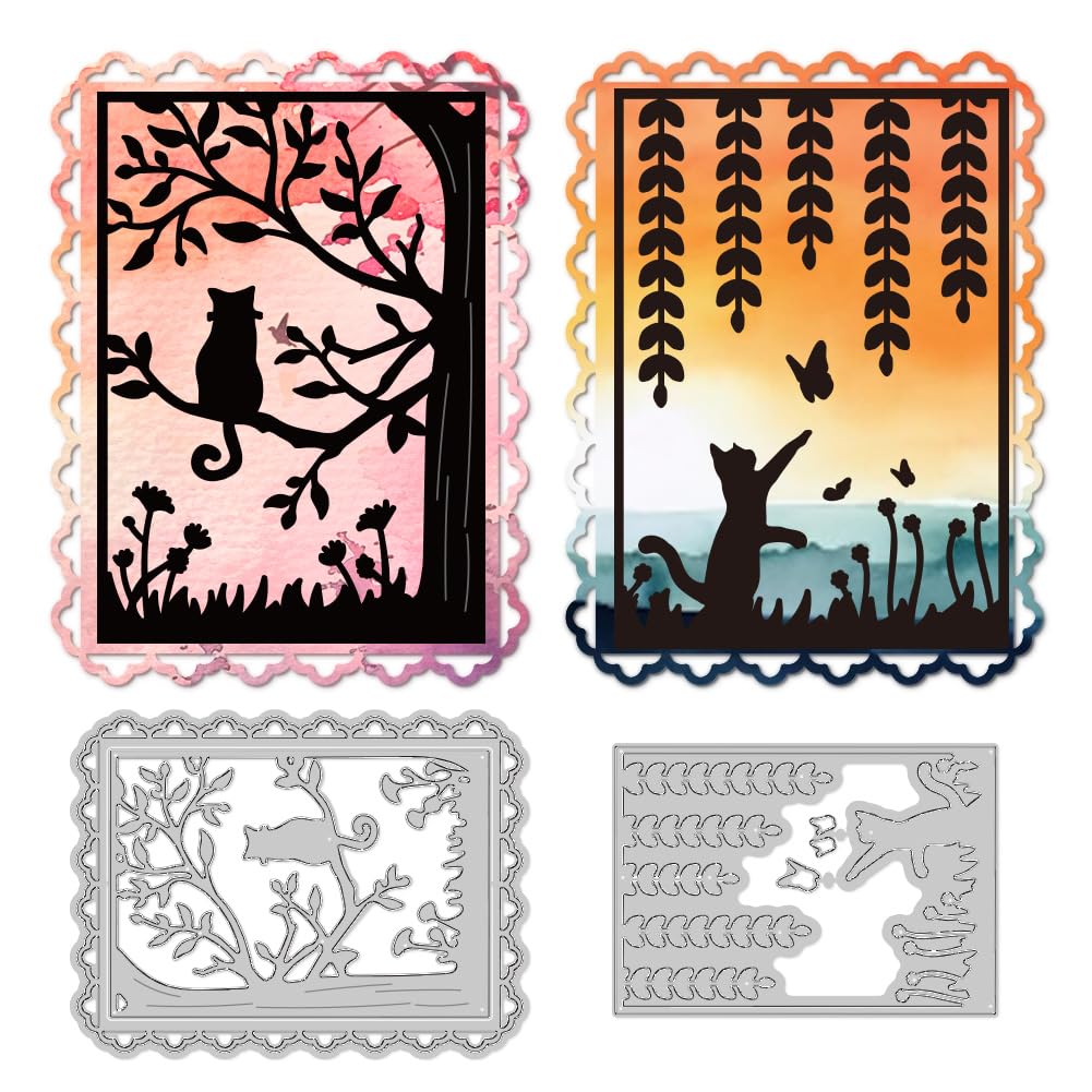 DELORIGIN Cat Frame Dies Cuts Metal Cat Cutting Dies Card Making Cutting Dies Stencils Template for DIY Embossing Scrapbooking Craft Paper Greeting Card Decor