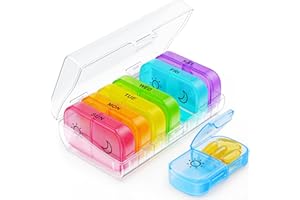 AUVON XL Weekly Pill Organizer 2 Times a Day with Large Opening for Easy Filling, AM PM Pill Box 7 Day in Rainbow Colors, Por