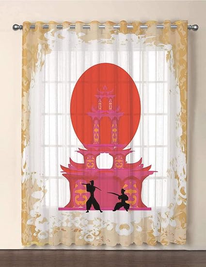 One Panel Extra Wide Sheer Voile Patio Door Curtain Japanese