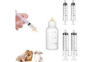 GISUREM 6 PCS Pet Nipples for Kitten and Puppy, Pet Nursing Nipples with Syringes,Nipples for Puppies Nipple for Kittens,Reusable for Newborn Kittens, Puppies, Rabbits,Small Animals (4 Syringe+30ml Bottle)