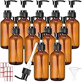 Tanlade 12 Pcs Glass Pump Bottle Dispenser 4 oz Travel Bottles with Pump Refillable Glass Containers for Toiletries Lotion Liquid Soap Shampoo Essential Oils Cosmetic Travel Accessories(Amber)
