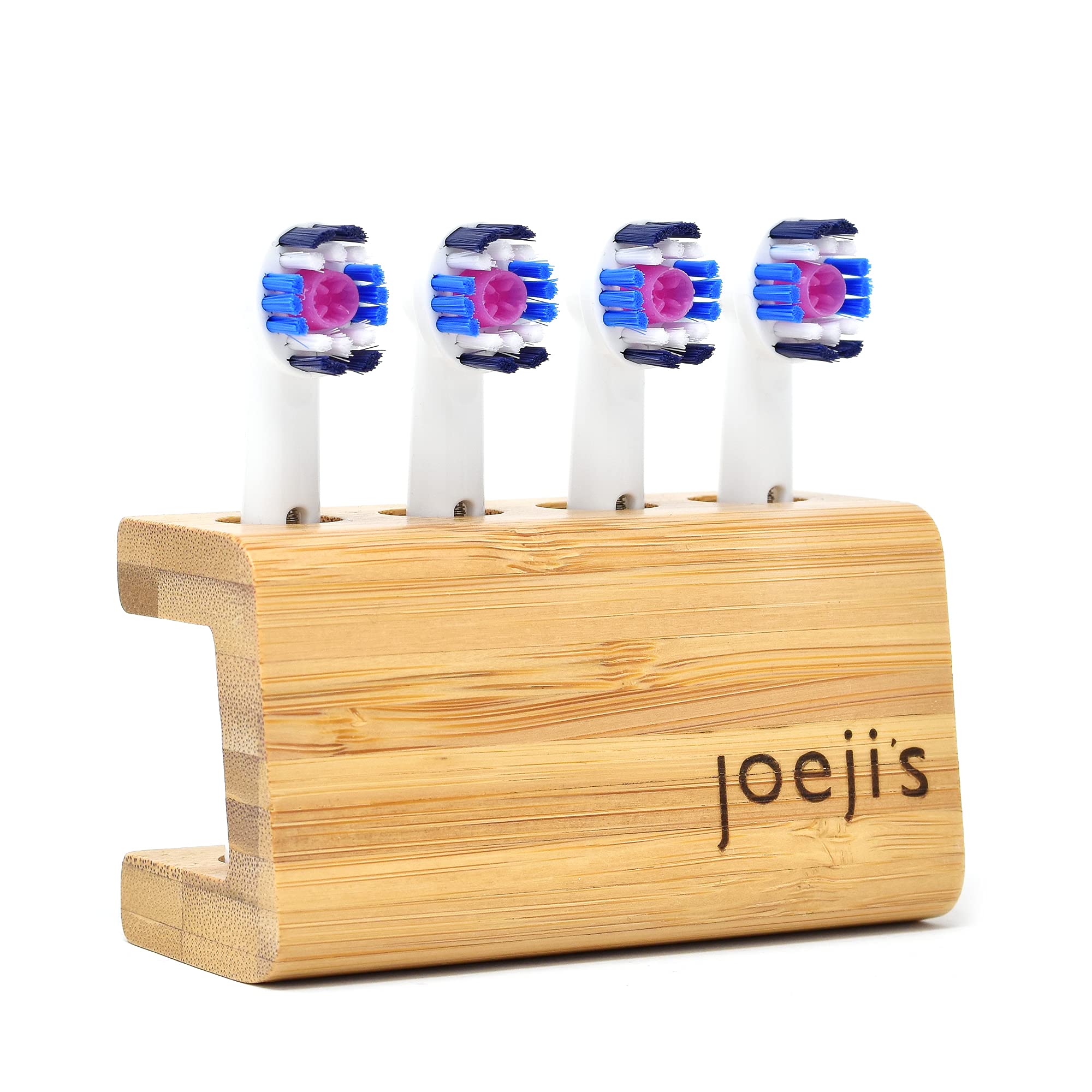 Joeji's Kitchen Curved Electric Toothbrush Head Holder - Freestanding Bamboo Storage Holder for Four Refill Heads - Improved Size Now fits Oral B and Most Replacement Head Sizes - Eco Friendly