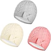 SATINIOR 3 Pieces Fleece Lined Baby Beanie with Bow, Infant Newborn Toddler Kids Winter Warm Knit Cap for Boys Girls