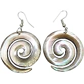 Swimmi Natural Mother of Pearl Earrings, Hand Carved Spiral Mother of Pearl Shell Earrings for Women, Handmade Dangle Drop Seashell Fashion Jewelry BA149