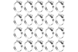 HYTEK 20 Pack, 304 Stainless Steel Hose Clamps, 18-32mm (7/10" to 1-1/4") Adjustable Worm Gear Hose Clamps for Plumbing, Auto