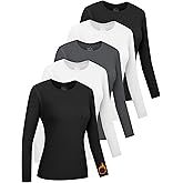 HOPLYNN 5 Pack Womens Long Sleeve Thermal Shirts Crew Neck Double Sided Fleece Lined Baselayer Tops for Cold Weather