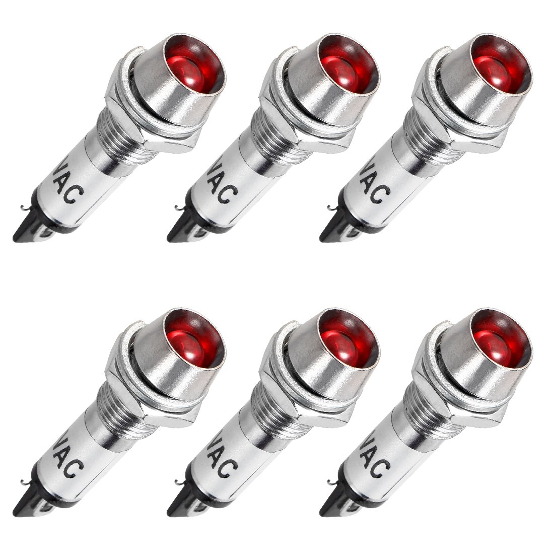 sourcing map Indicator Light AC 220V, Red, Metal Shell Panel Mount 5/16" 8mm 6Pcs