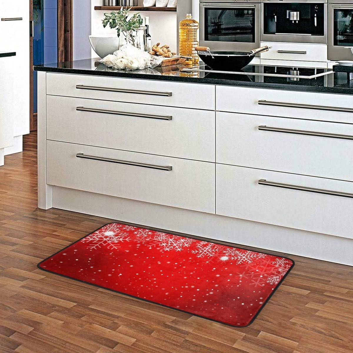 Red Christmas Style Anti Fatigue Kitchen Mat, Blueangle Decoration Mats, Waterproof Non Slip for Indoor Outdoor Home Office Use, 20" x 39": Kitchen & Dining