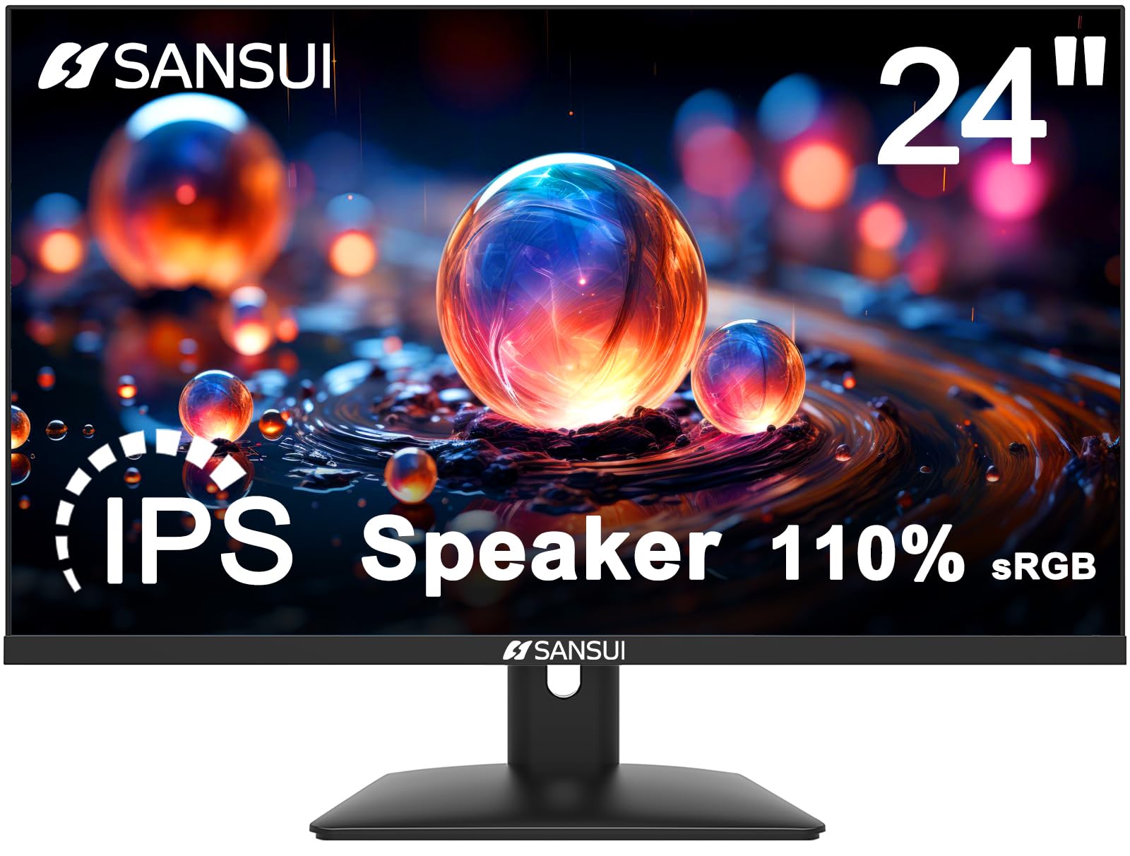 Photo 1 of SANSUI 24 Inch IPS Monitor with Speakers Built-in MPRT 1MS, DP HDMI VGA Ports, 110% sRGB HDR FHD 1080P Computer Monitor Frameless/Eye Care/Tiltable/Cable Management(ES-24X5A HDMI Cable Included)
