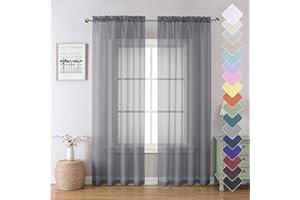 Lecloud Charcoal Grey Sheer Curtains 84 Inches Long 2 Panels, Voile Airy Light Filtering Curtains for Living Room Bedroom, Dual Rod Pocket Sheer Window Treatments Drapes, Each Panel 40" W x 84" L