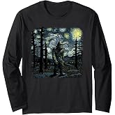 Bigfoot Starry Night Sasquatch Van Gogh Sky Painting Art Long Sleeve T-Shirt