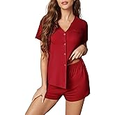 Pjmlifecoco Split Short Pajamas Set for Women Short Sleeve V Neck Sleepwear Button Down Nightwear Pjs Lounge Sets