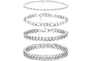 Ritach Stainless Steel Cuban Chain Bracelet for Men Women Curb Width Silver Rope Figaro Cuban Chain Bracelets Set 7.5/8/8.5inch Men Jewelry Gifts for Dad Husband