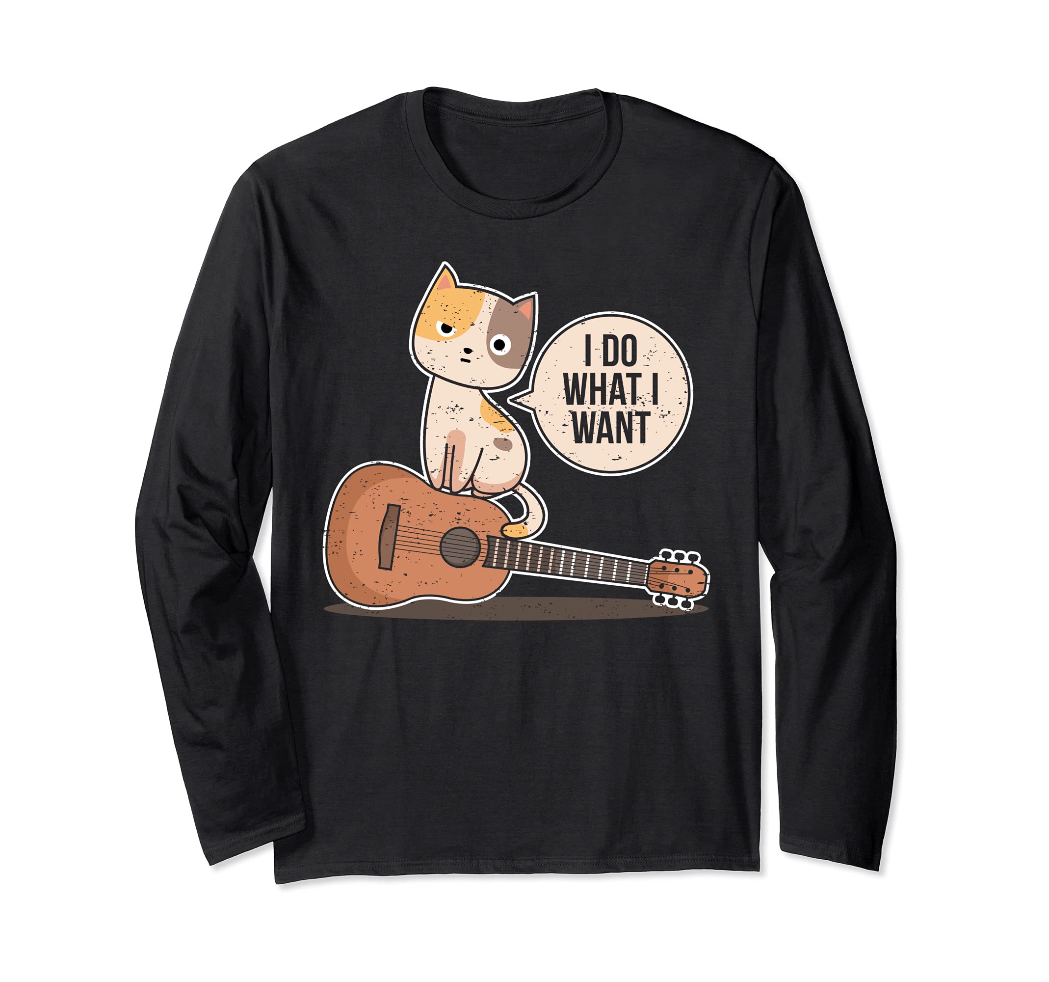 Funny Guitar Player Saying Guitarist Cute Cat What I Want Long Sleeve T-Shirt