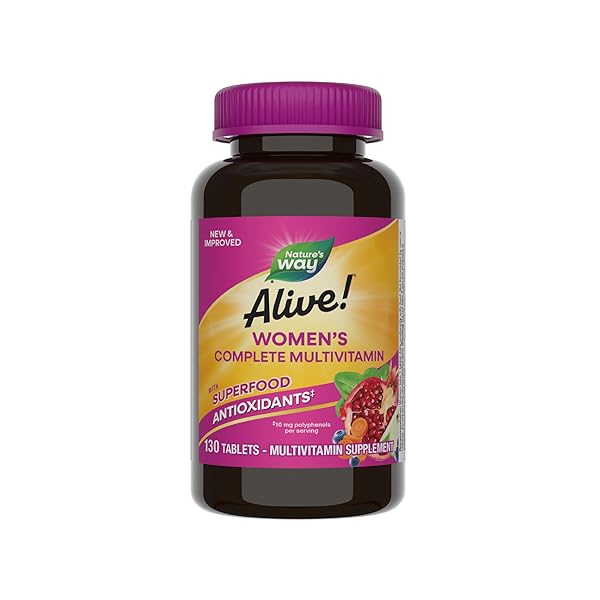 NATURE’S WAY ALIVE! DAILY COMPLETE MULTIVITAMIN FOR WOMEN, SUPPORTS ENERGY METABOLISM, HAIR, SKIN & NAILS*, B-VITAMINS, SUPERFOOD ANTIOXIDANTS, 130 TABLETS (PACKAGING MAY VARY)