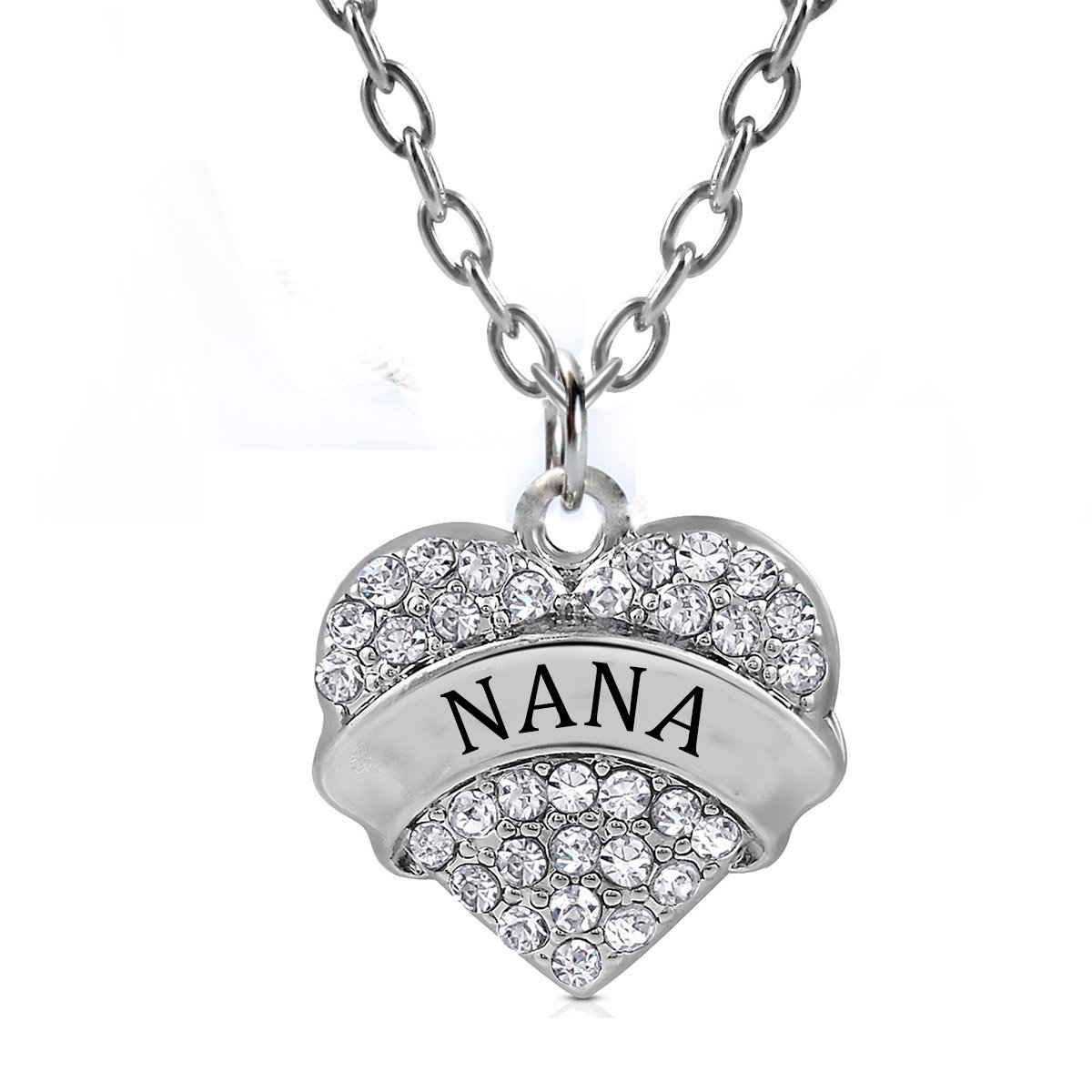 Nana Gifts Heart Pendant Necklace Women Girl - Charm White Crystal Silver Jewelry