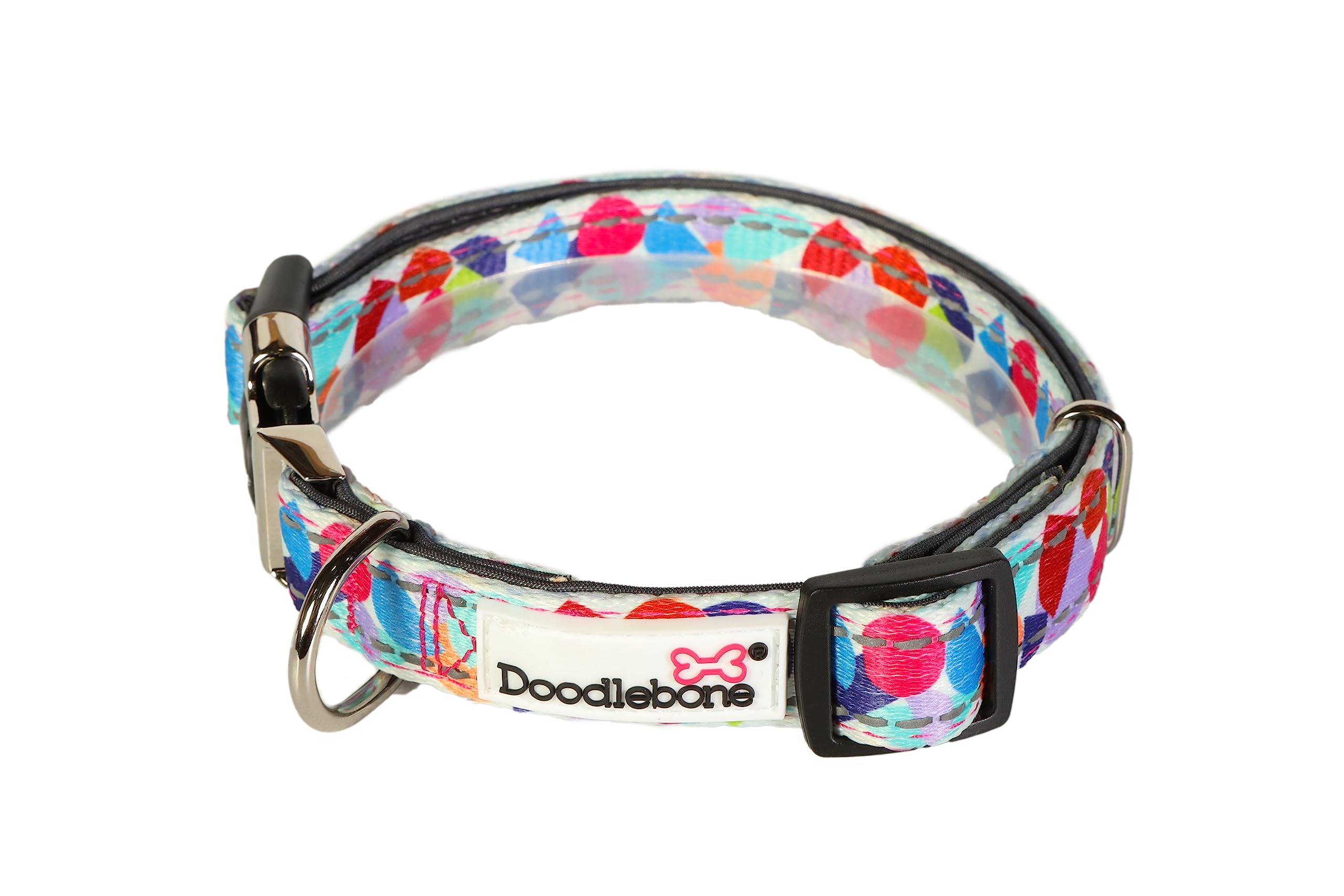 Doodlebone – Padded Dog Collar – Adjustable Breathable Comfort Collar with Reflective Stitching, Strong D Ring & Durable Metal Buckle for Daily Walks – Size 6-11 50–70cm - Abstract