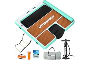UTOBSPORT Inflatable Floating Dock 8X8 FT with Water Hammock & Water Ramp Floating Island/Floating Rafts/Floating Platform, Wood Grain Non - Slip Surface, Ideal for Pool, Ocean, Lakes