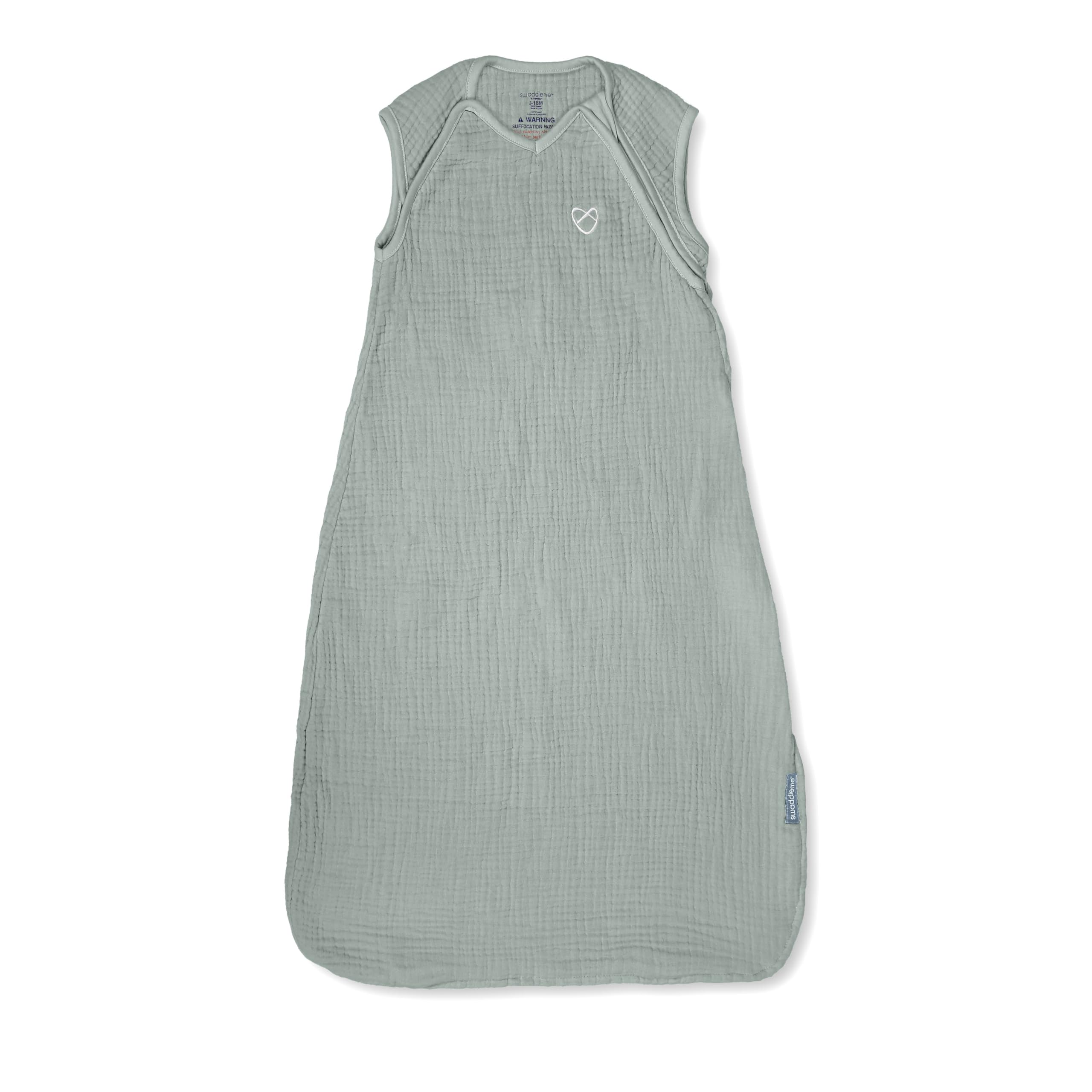 Ingenuity SwaddleMe Baby Sleeping Bag Muslin Night Sack Sleeper, Size 3-18 Months, 14-24 Pounds, 1.5 TOG, Extra-Long Zipper, 100% Cotton - Moss