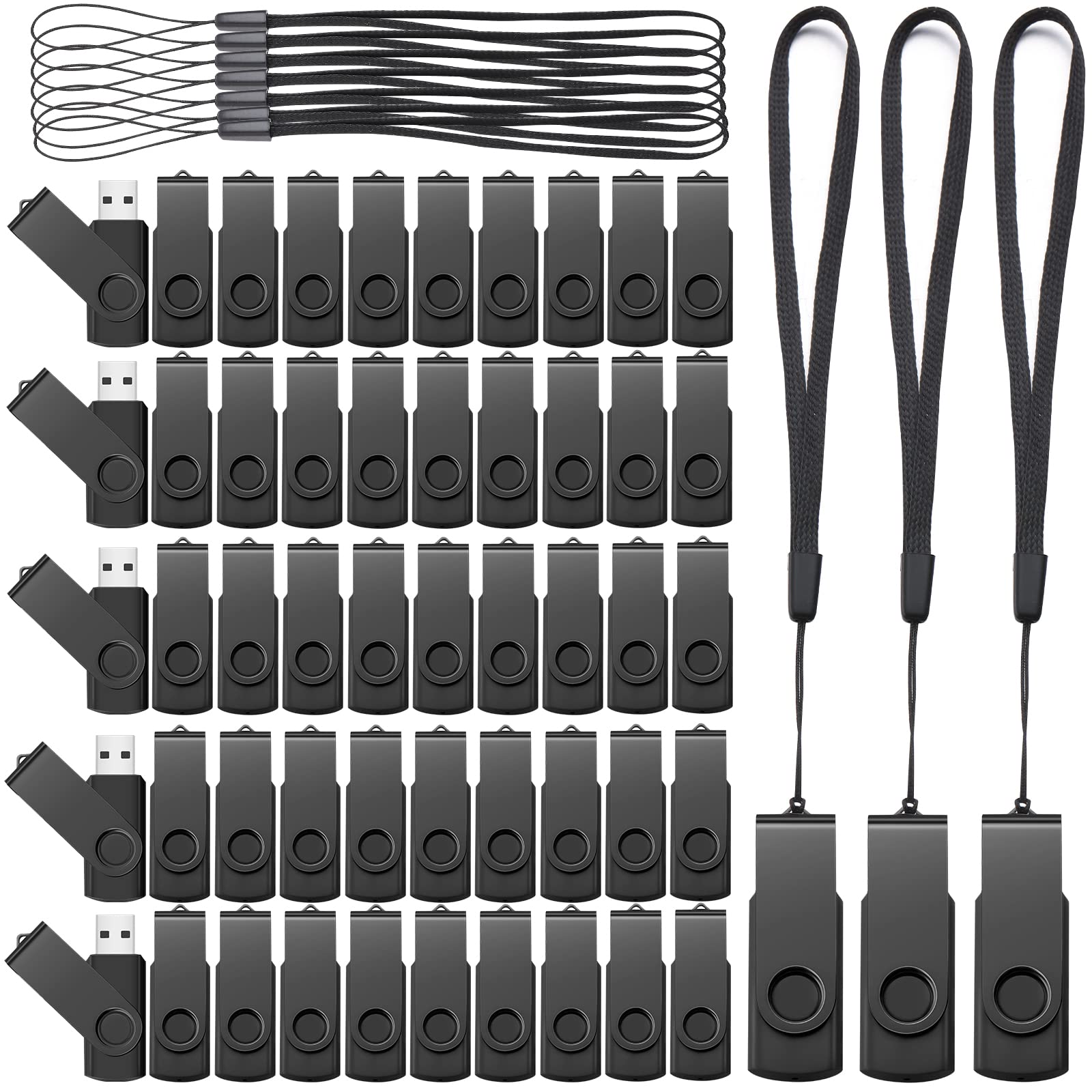 Photo 1 of Aoriher 50 Pack USB 2.0 Flash Drives Bulk, Portable USB Thumb Drives with Lanyards, Swivel Flash Drives Thumb Drives for Office School Data Storage (Black, 2GB)