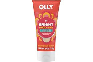OLLY Bright Body Scrub with Ginseng, Caffeine & Vitamin C– Nourishing Cleanser for Skin Exfoliation, SkinBarrier Repair, Citrus Currant Scent, 6 oz