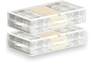 Under Bed Storage, 2 Pack Containers, Underbed Storage Bins, Closet Organizers, Foldable, Easy Viewing for Clothes/Blankets, 