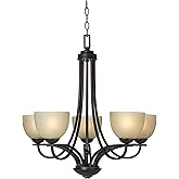 Franklin Iron Works Bennington Italian Bronze Pendant Chandelier Lighting Fixture 26" Wide Modern Antique Amber Glass 5-Light