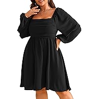 Women's Elegant Empire Waist Satin Maxi Dress Long Lantern Sleeve Crew Neck  Dress Retro Pleated Cocktail Dresses Black at Amazon Women's Clothing store